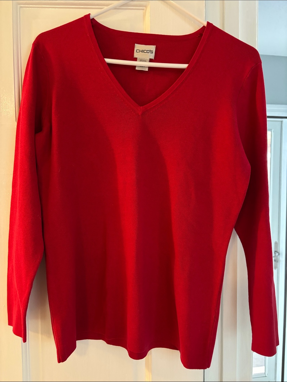 Chico's Bright Red V-Neck Pullover Sweater